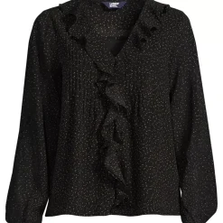 Women's Chiffon Ruffle Front Pleated Blouse