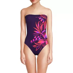 Women's Chlorine Resistant Bandeau High Leg Strappy One Piece Swimsuit