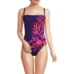Women's Chlorine Resistant Bandeau High Leg Strappy One Piece Swimsuit
