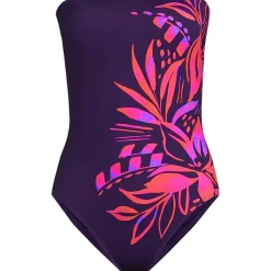 Women's Chlorine Resistant Bandeau High Leg Strappy One Piece Swimsuit