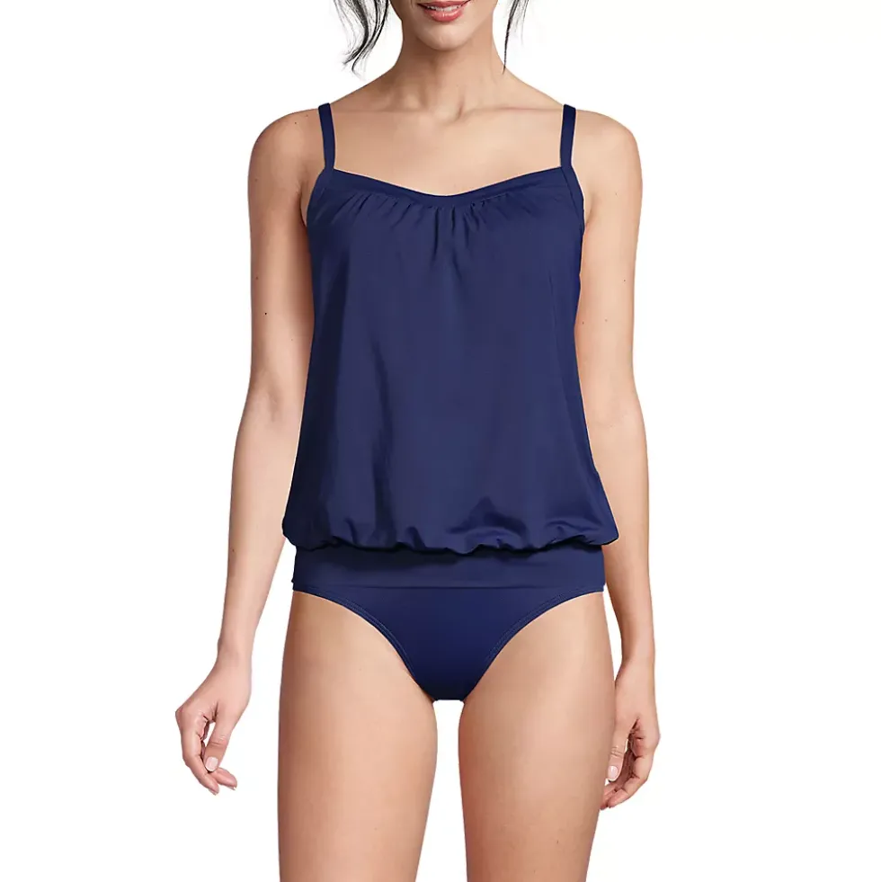 Women's Chlorine Resistant Blouson Tankini Swimsuit Top