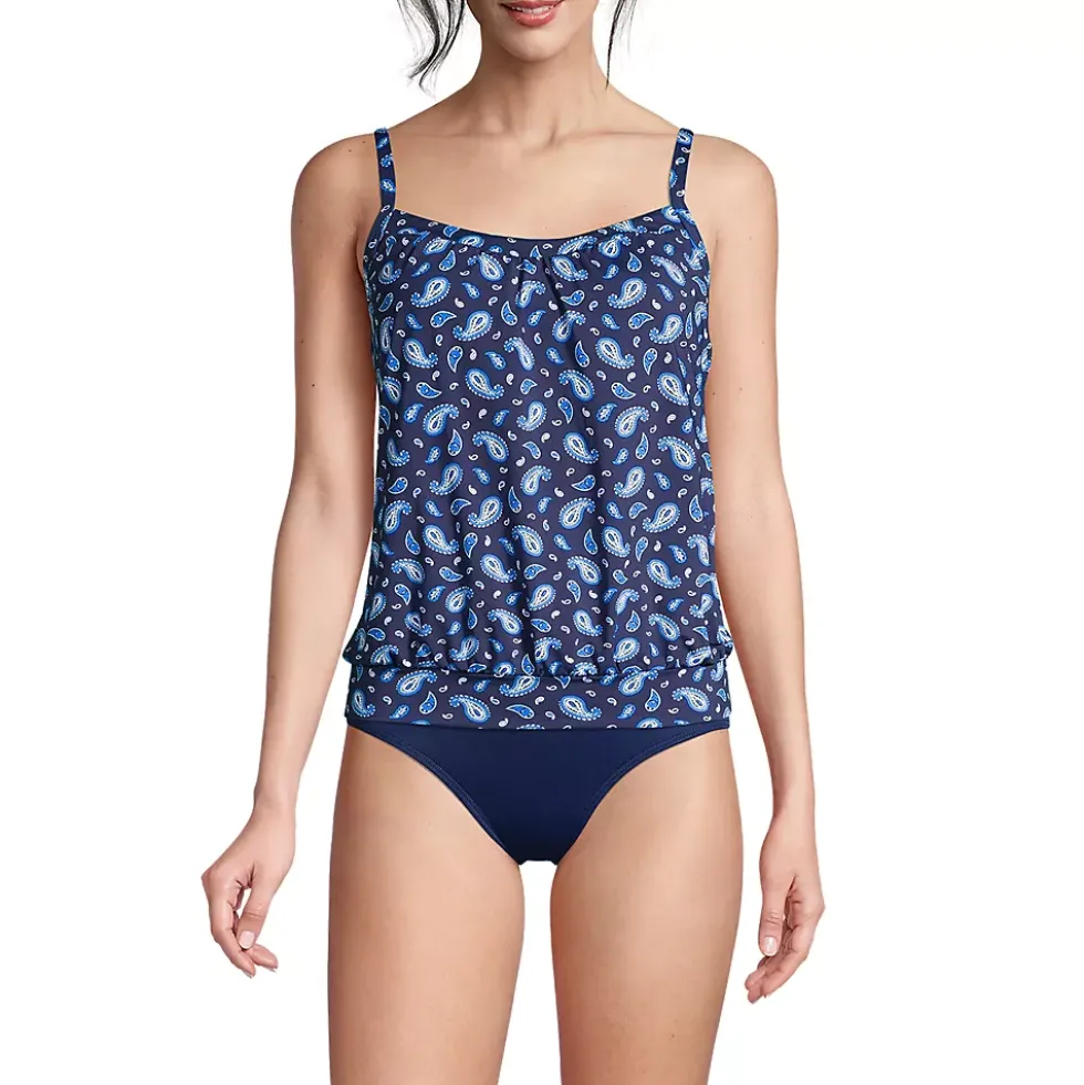 Women's Chlorine Resistant Blouson Tankini Swimsuit Top