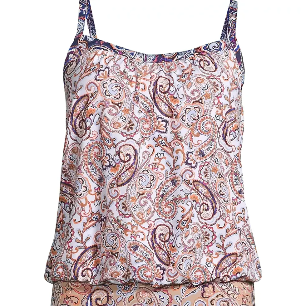 Women's Chlorine Resistant Blouson Tankini Swimsuit Top