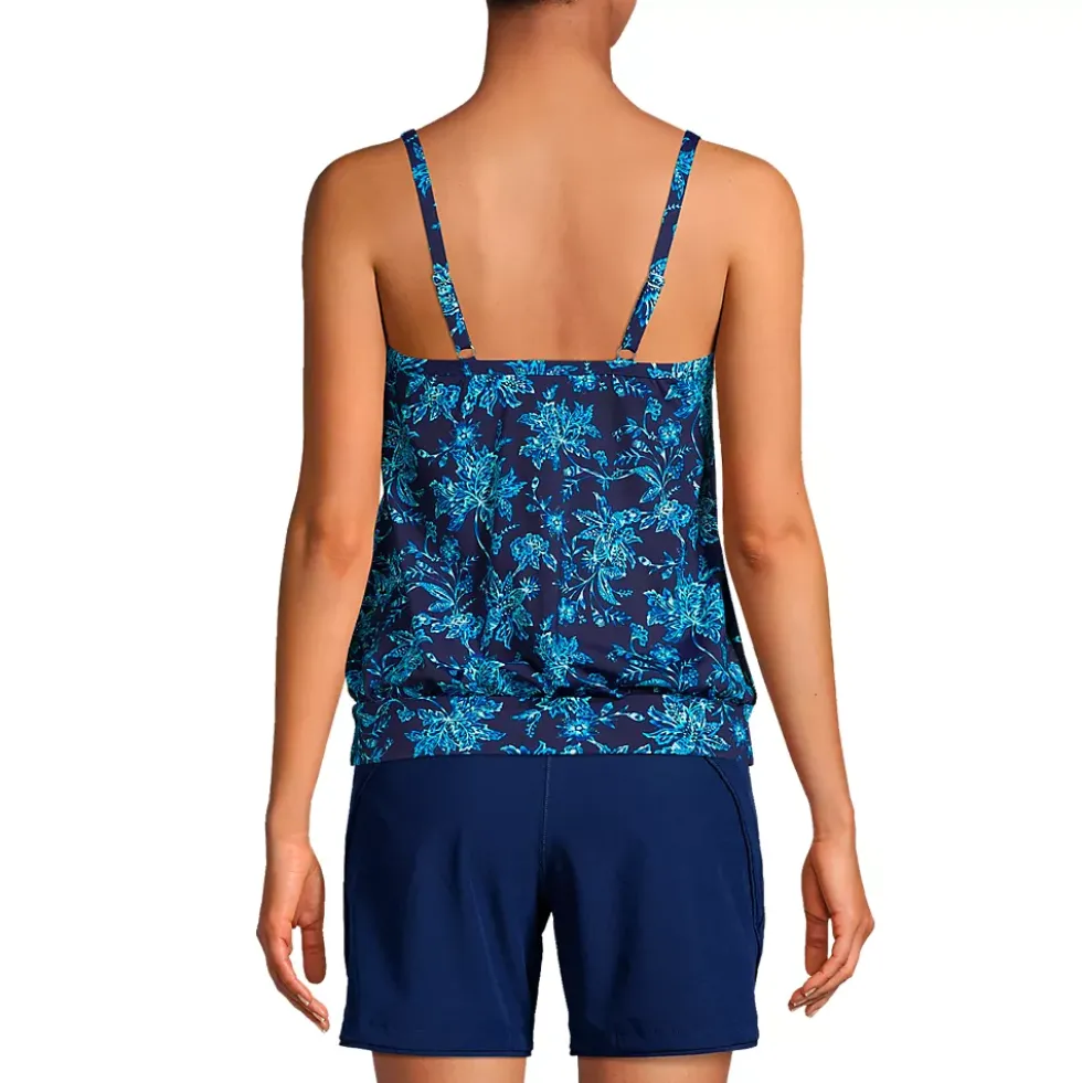 Women's Chlorine Resistant Blouson Tankini Swimsuit Top