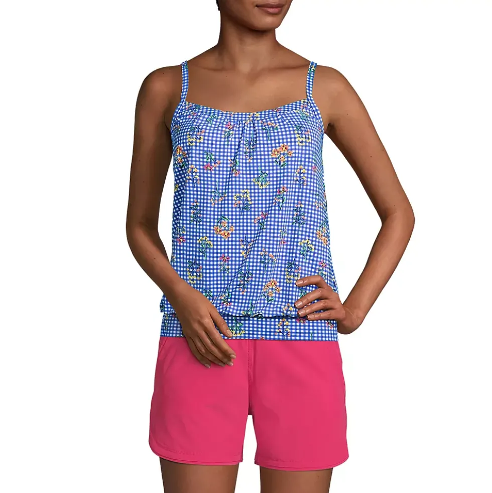 Women's Chlorine Resistant Blouson Tankini Swimsuit Top