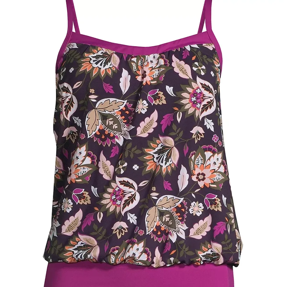 Women's Chlorine Resistant Blouson Tankini Swimsuit Top
