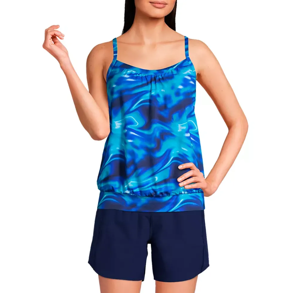 Women's Chlorine Resistant Blouson Tankini Swimsuit Top