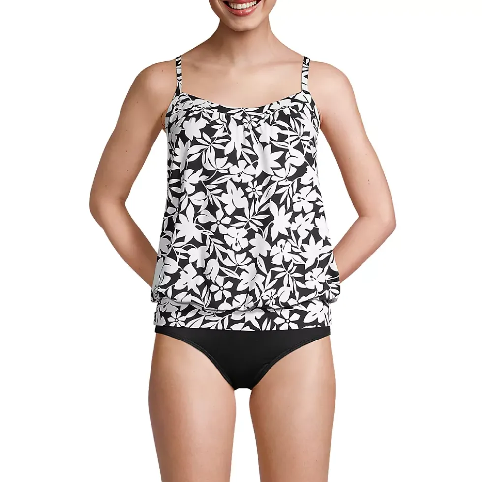Women's Chlorine Resistant Blouson Tankini Swimsuit Top