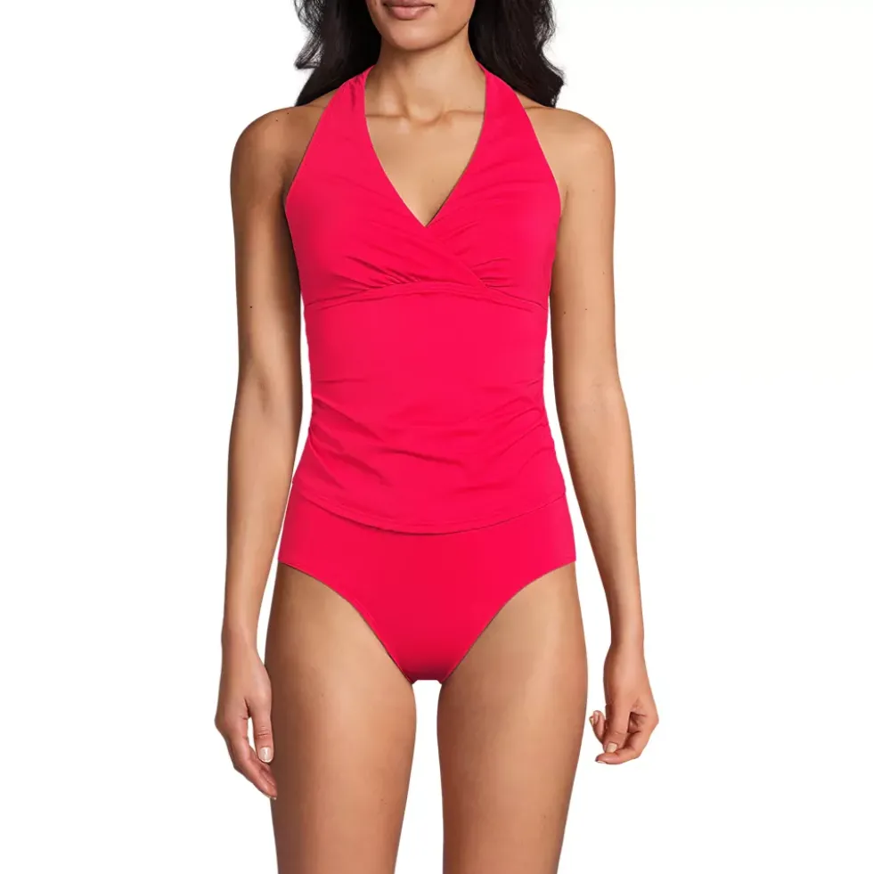Women's Chlorine Resistant Halter Tankini Swimsuit Top and High Leg High Waisted Bottoms 2 Piece Set