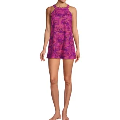Women's Chlorine Resistant High Neck Swim Dress One Piece Swimsuit
