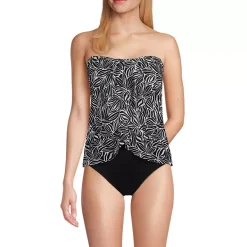 Women's Chlorine Resistant Mesh Bandeau High Leg Fauxkini One Piece Swimsuit