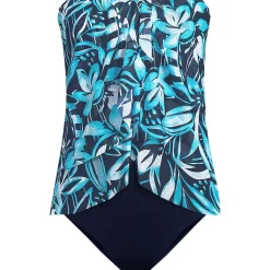 Women's Chlorine Resistant Mesh Bandeau High Leg Fauxkini One Piece Swimsuit