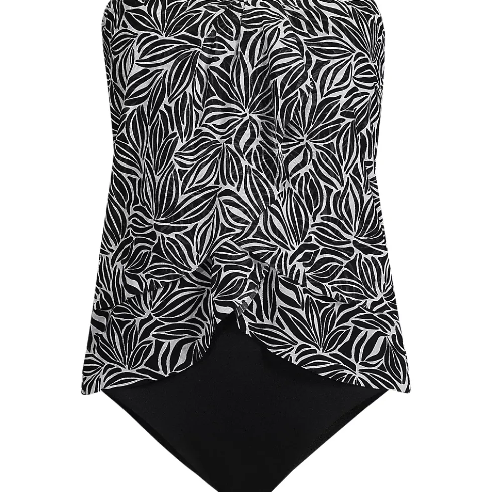 Women's Chlorine Resistant Mesh Bandeau High Leg Fauxkini One Piece Swimsuit