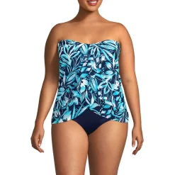 Women's Chlorine Resistant Mesh Bandeau High Leg Fauxkini One Piece Swimsuit