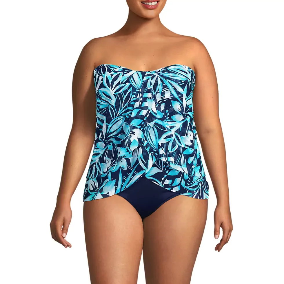 Women's Chlorine Resistant Mesh Bandeau High Leg Fauxkini One Piece Swimsuit