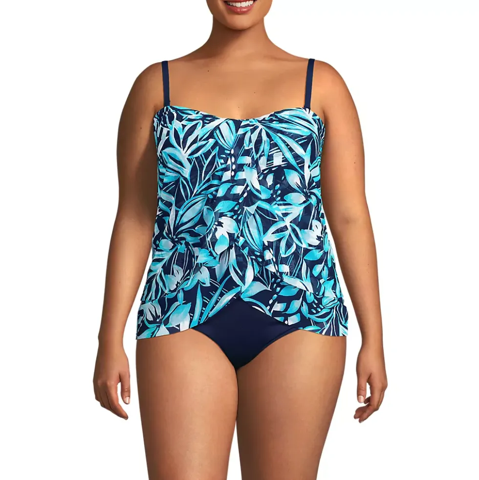 Women's Chlorine Resistant Mesh Bandeau High Leg Fauxkini One Piece Swimsuit