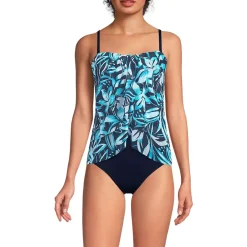 Women's Chlorine Resistant Mesh Bandeau High Leg Fauxkini One Piece Swimsuit