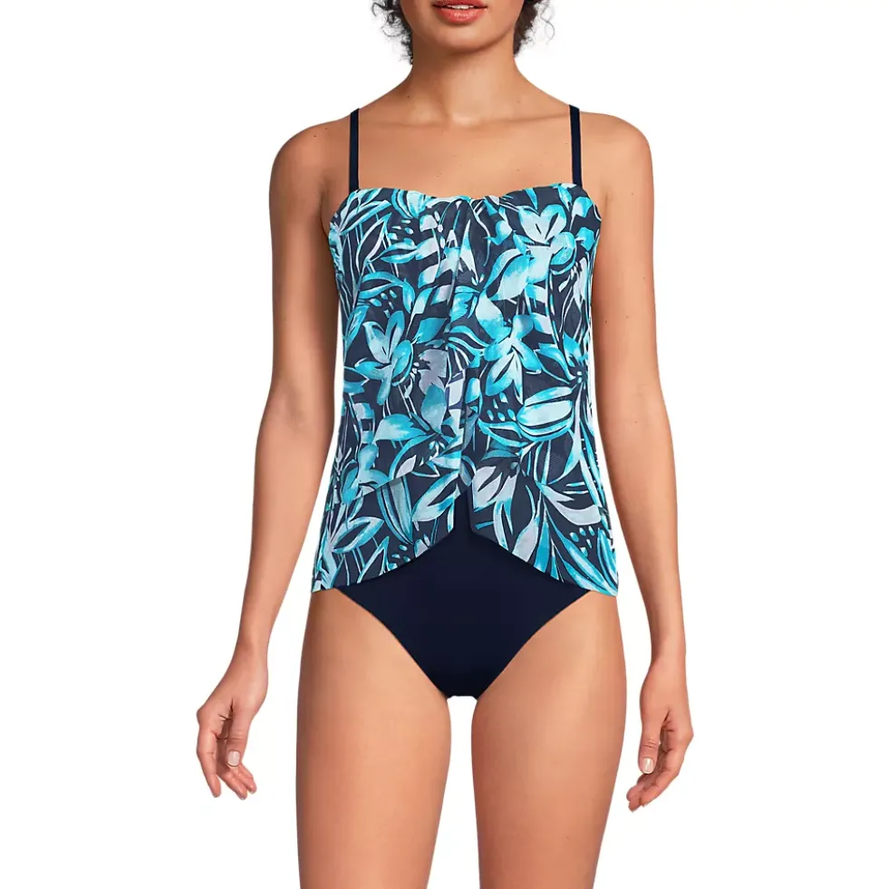 Women's Chlorine Resistant Mesh Bandeau High Leg Fauxkini One Piece Swimsuit