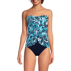 Women's Chlorine Resistant Mesh Bandeau High Leg Fauxkini One Piece Swimsuit