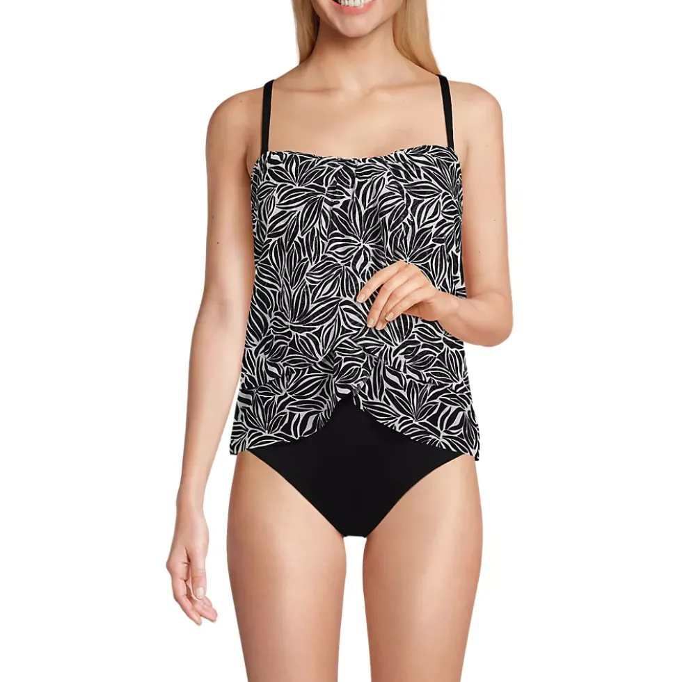 Women's Chlorine Resistant Mesh Bandeau High Leg Fauxkini One Piece Swimsuit