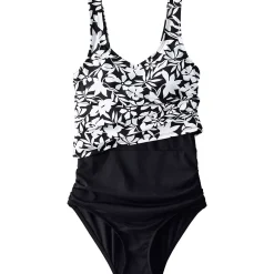 Women's Chlorine Resistant One Piece Fauxkini Swimsuit