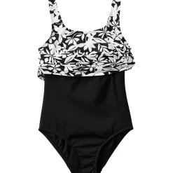 Women's Chlorine Resistant One Piece Scoop Neck Fauxkini Swimsuit