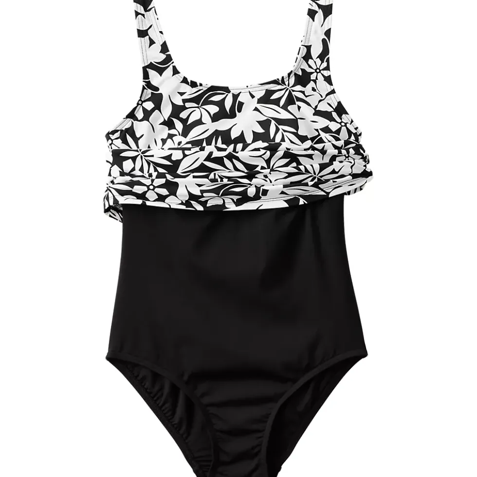 Women's Chlorine Resistant One Piece Scoop Neck Fauxkini Swimsuit