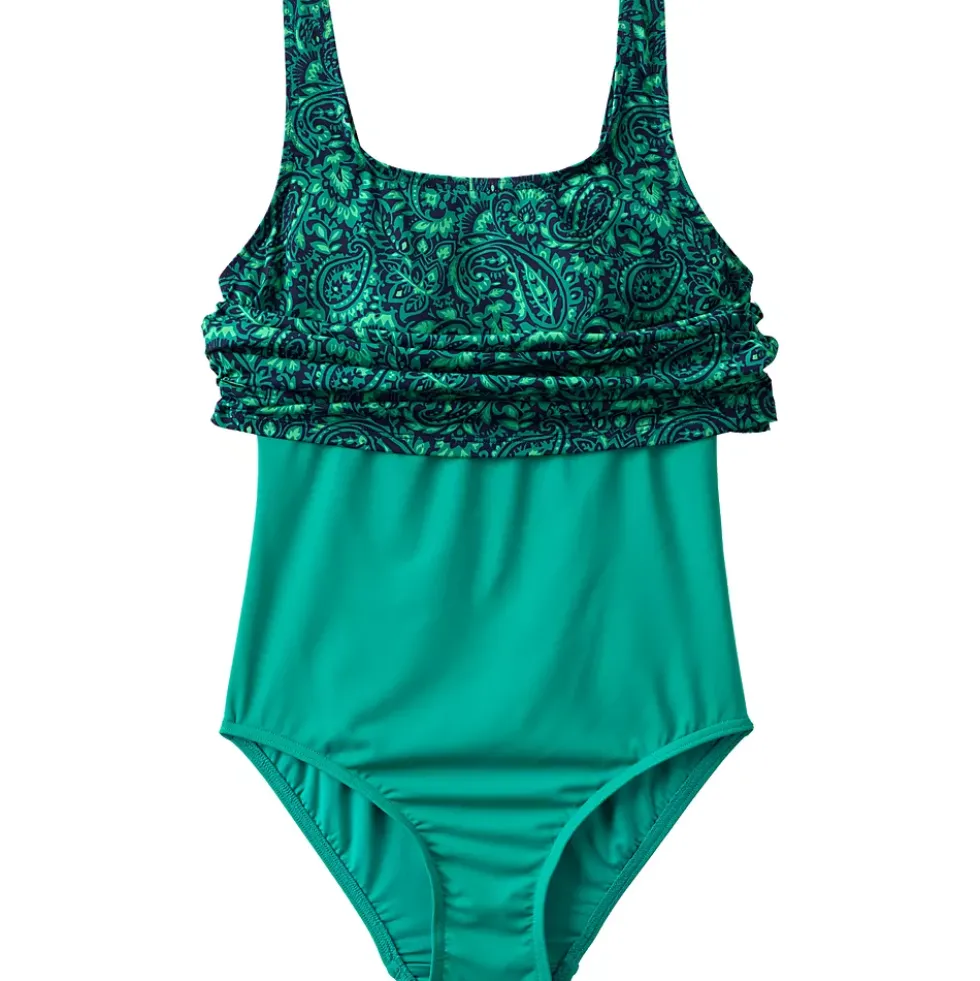 Women's Chlorine Resistant One Piece Scoop Neck Fauxkini Swimsuit