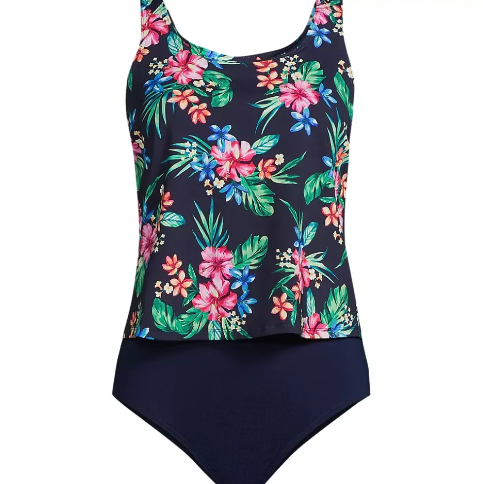 Women's Chlorine Resistant One Piece Scoop Neck Fauxkini Swimsuit
