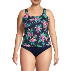 Women's Chlorine Resistant One Piece Scoop Neck Fauxkini Swimsuit