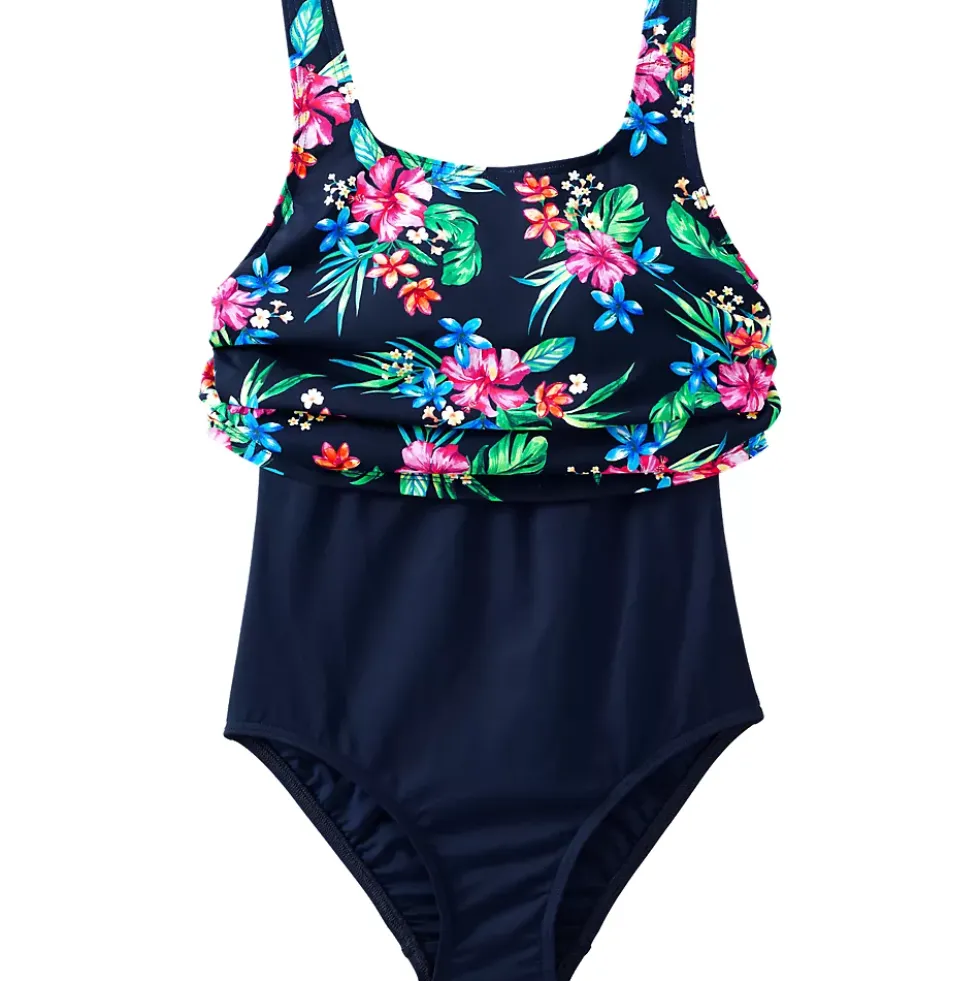 Women's Chlorine Resistant One Piece Scoop Neck Fauxkini Swimsuit