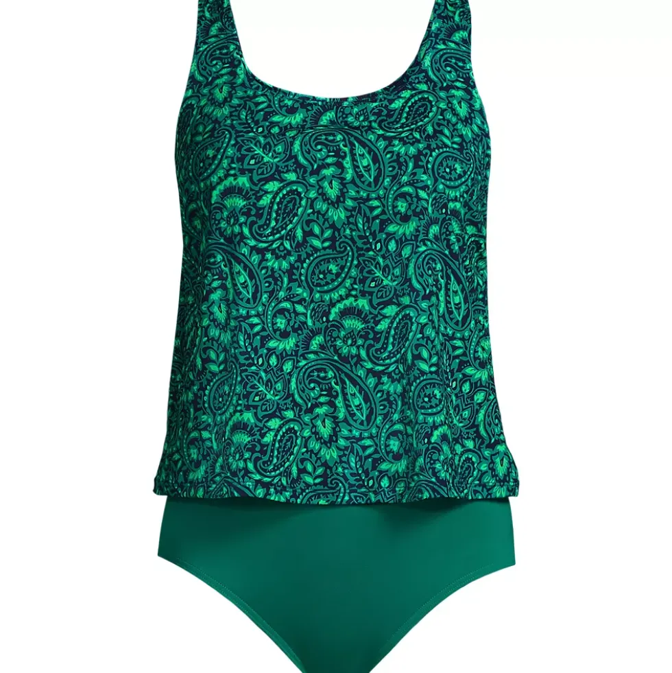 Women's Chlorine Resistant One Piece Scoop Neck Fauxkini Swimsuit