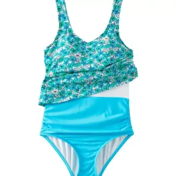 Women's Chlorine Resistant One Piece Fauxkini Swimsuit