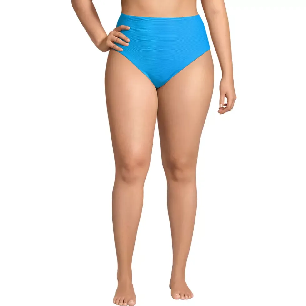 Women's Chlorine Resistant Ottoman Rib High Waisted Bikini Bottoms