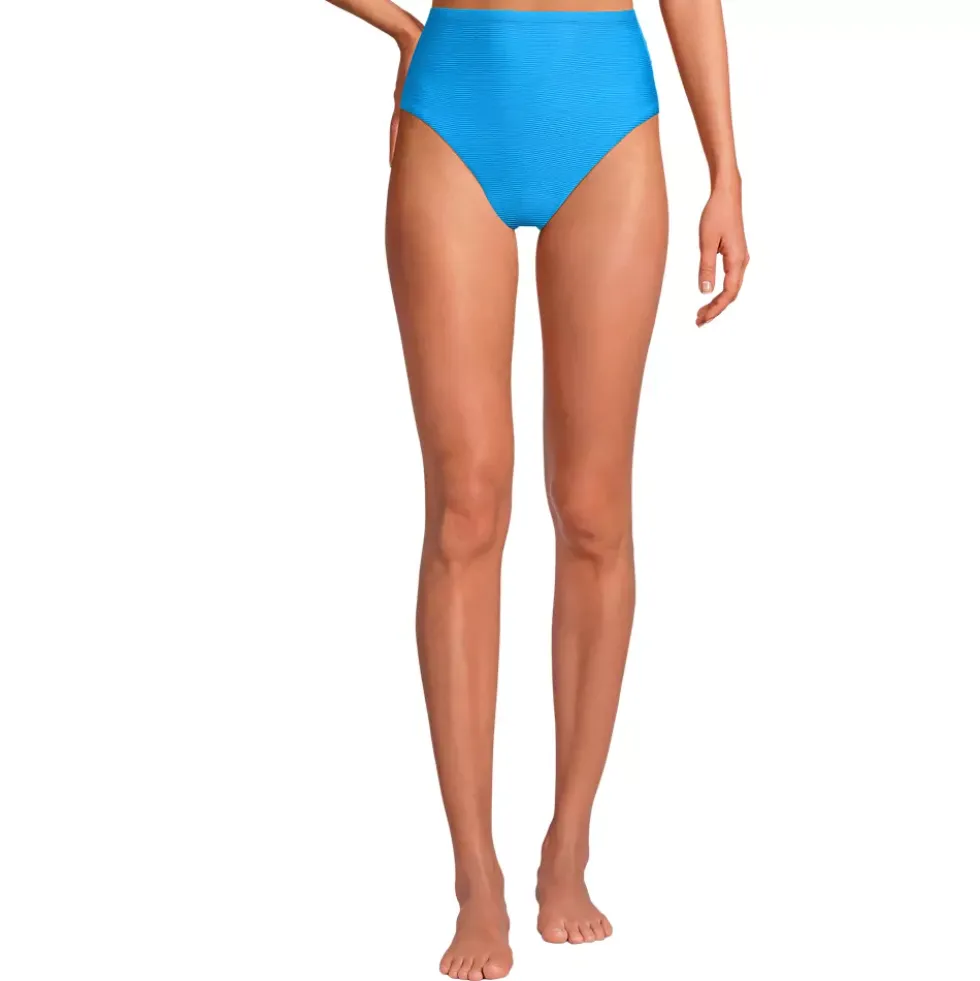 Women's Chlorine Resistant Ottoman Rib High Waisted Bikini Bottoms