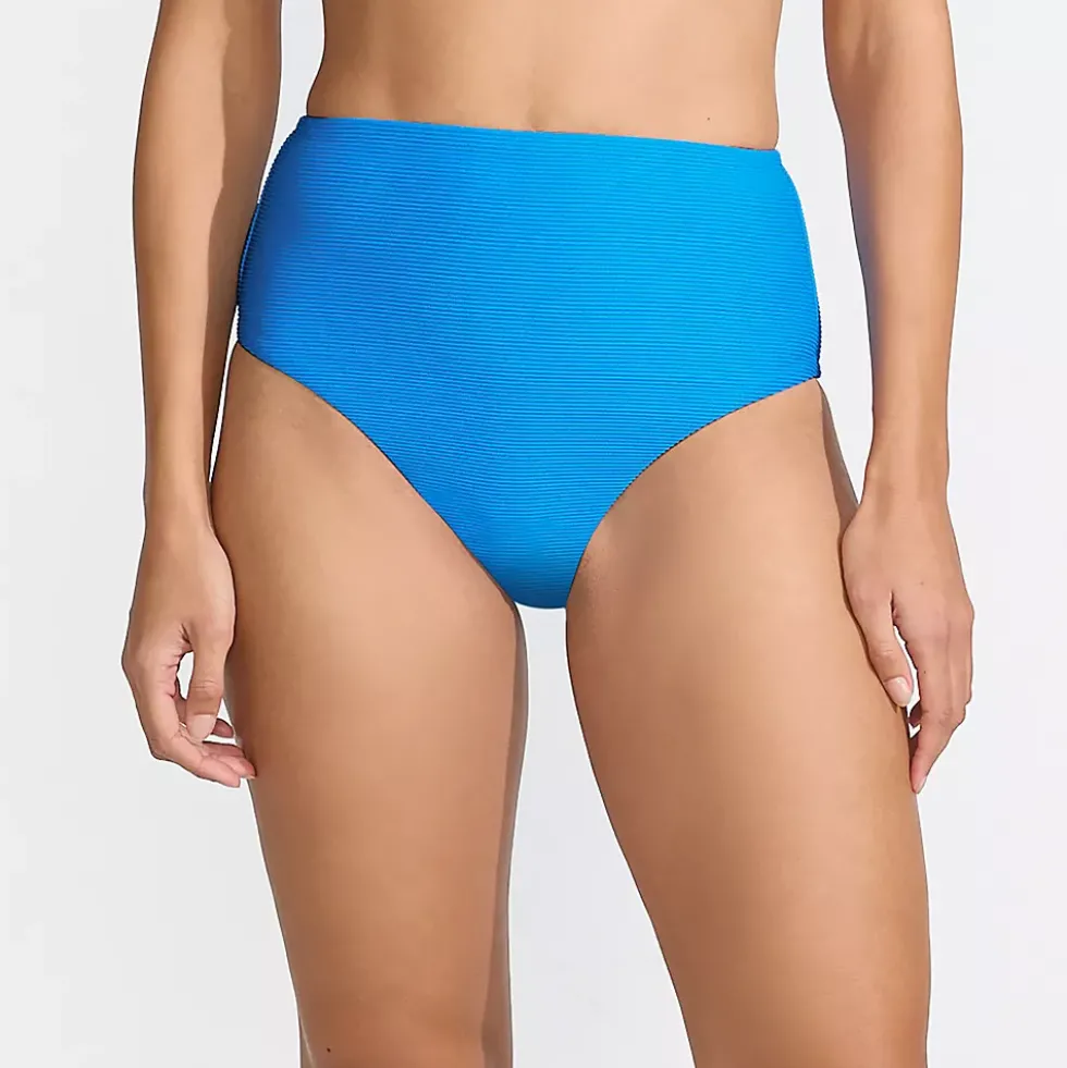 Women's Chlorine Resistant Ottoman Rib High Waisted Bikini Bottoms