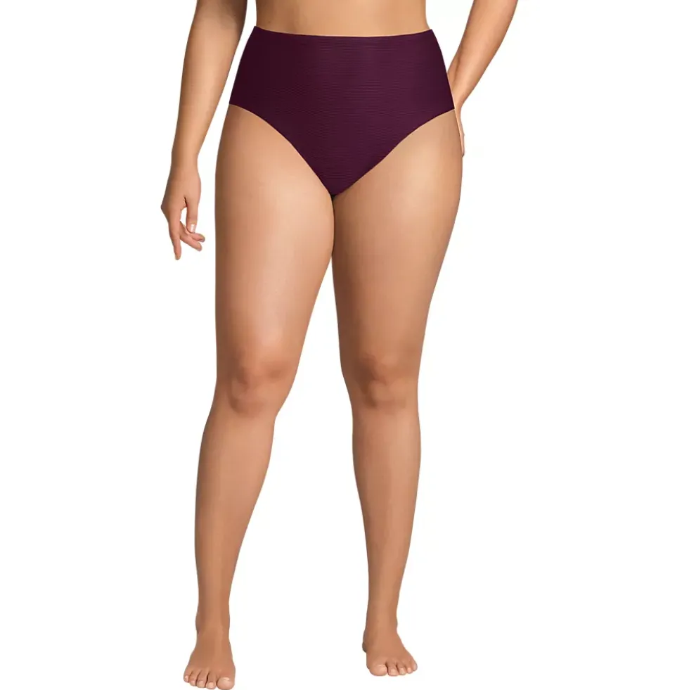 Women's Chlorine Resistant Ottoman Rib High Waisted Bikini Bottoms