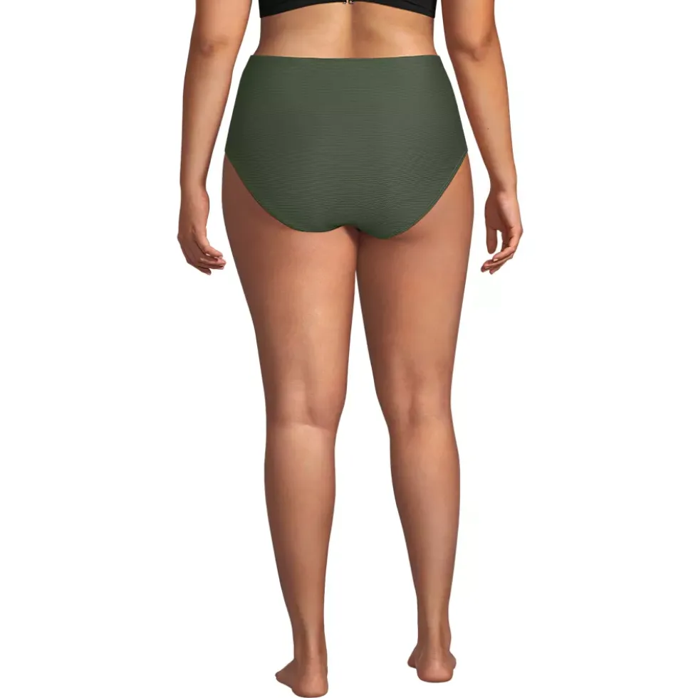 Women's Chlorine Resistant Ottoman Rib High Waisted Bikini Bottoms