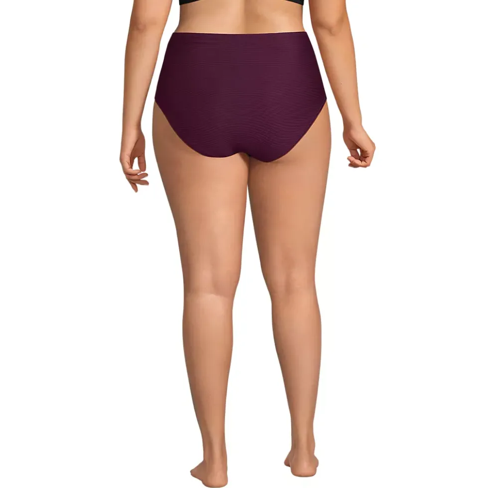 Women's Chlorine Resistant Ottoman Rib High Waisted Bikini Bottoms