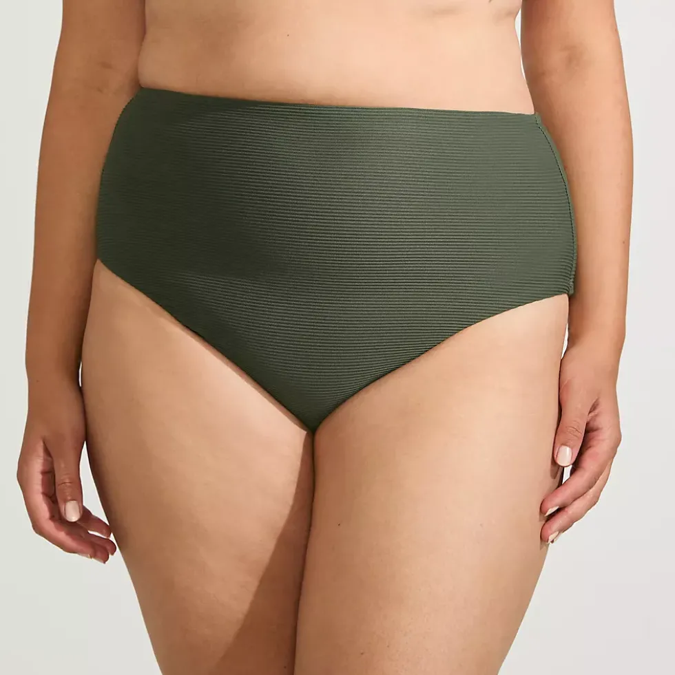 Women's Chlorine Resistant Ottoman Rib High Waisted Bikini Bottoms