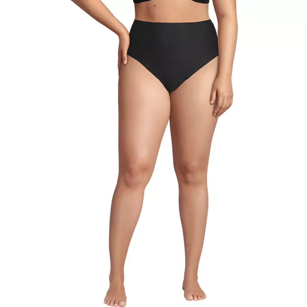 Women's Chlorine Resistant Ottoman Rib High Waisted Bikini Bottoms