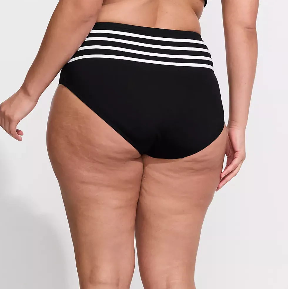 Women's Chlorine Resistant Piped Clean Front High Waisted High Leg Bikini Bottoms