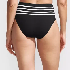 Women's Chlorine Resistant Piped Clean Front High Waisted High Leg Bikini Bottoms