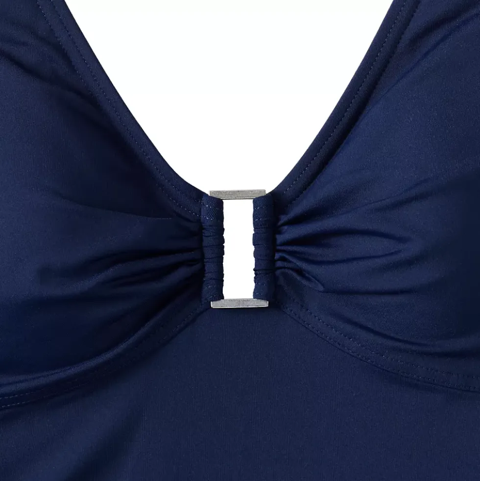 Women's Chlorine Resistant Shirred V-neck One Piece Swimsuit