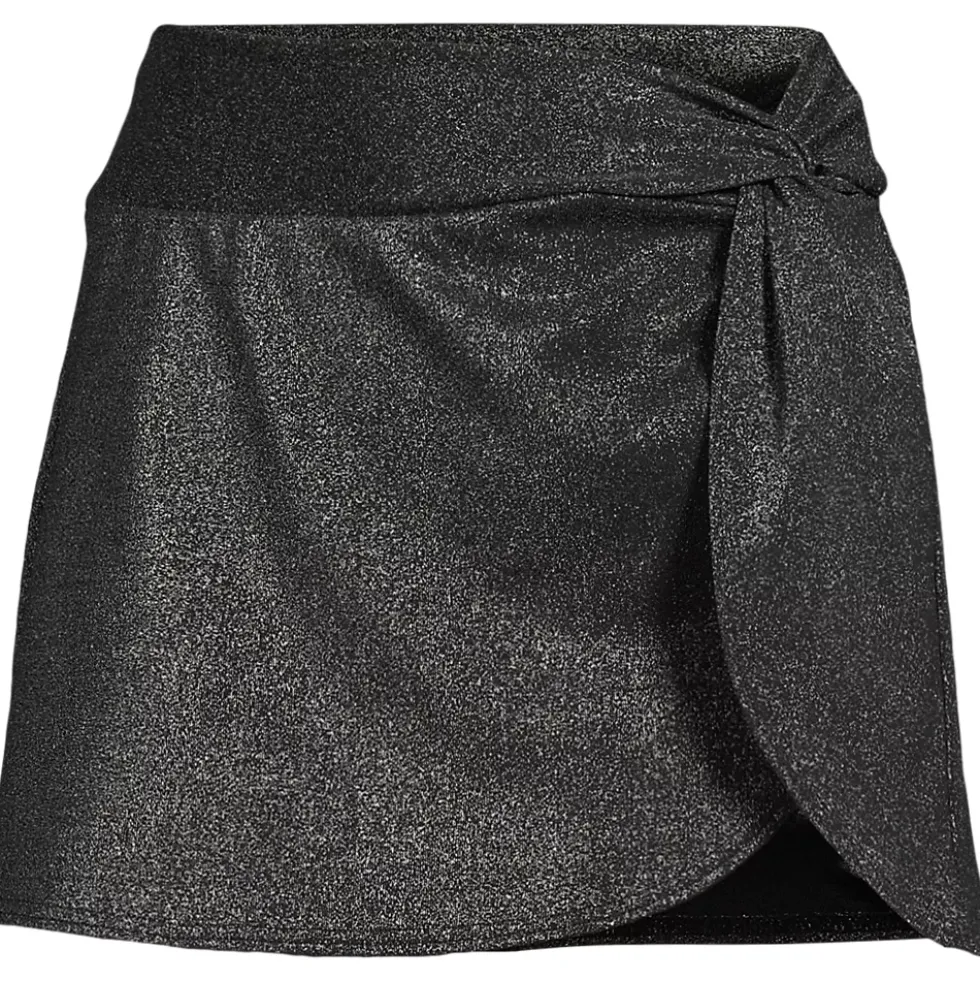Women's Chlorine Resistant Shine Twist Front Mini Swim Cover-up Skirt
