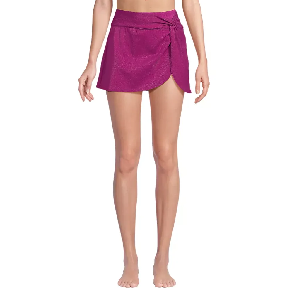 Women's Chlorine Resistant Shine Twist Front Mini Swim Cover-up Skirt