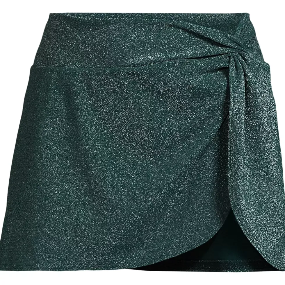 Women's Chlorine Resistant Shine Twist Front Mini Swim Cover-up Skirt