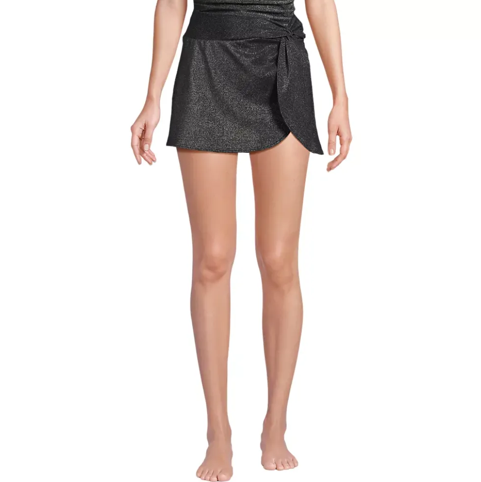 Women's Chlorine Resistant Shine Twist Front Mini Swim Cover-up Skirt