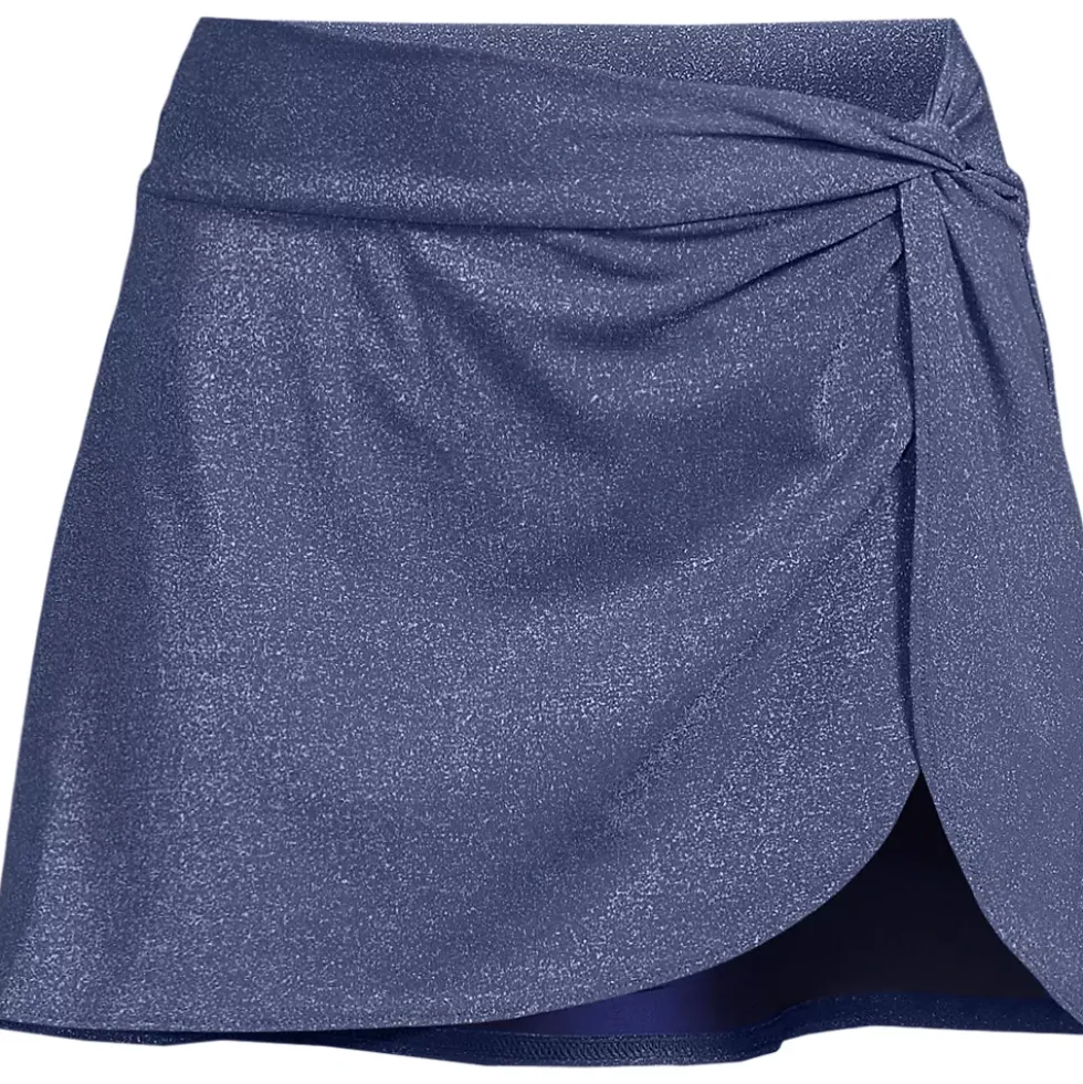 Women's Chlorine Resistant Shine Twist Front Mini Swim Cover-up Skirt