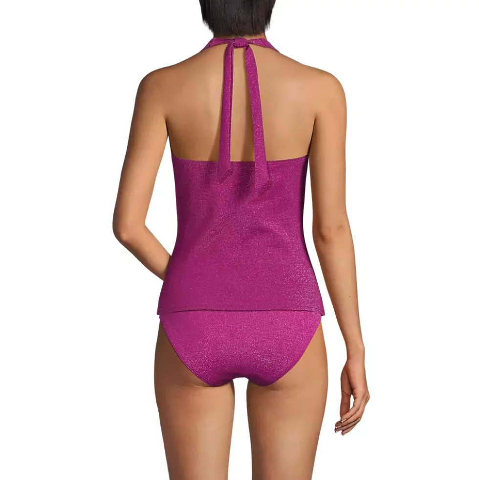 Women's Chlorine Resistant Shine V-neck Halter Tankini Swimsuit Top